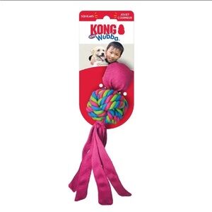 Small Kong Wubba Tug Toy in Bright Pink with Multicolor Braided Knot